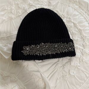 Anthropologie Black Knit Beanie with Silver Embellishments